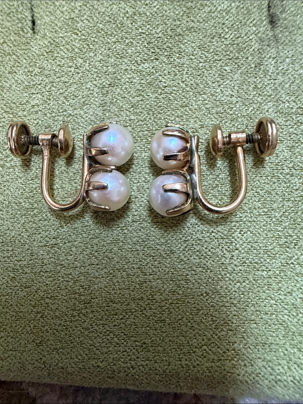 Vintage Gold-Filled Double Pearl Screw-Back Clip Earrings